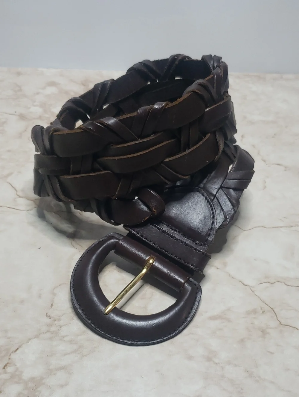 Braided Men's Leather Belt - Dark Brown S